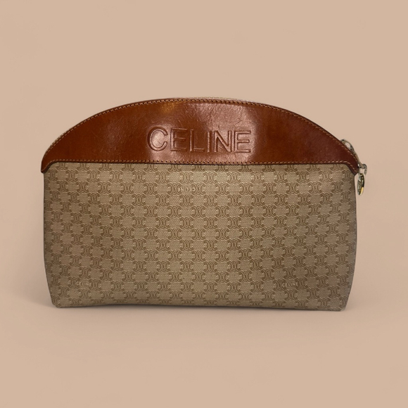 Women's Celine One Size Beige Brown Macadam Canvas Leather Clutch - Picture 1 of 9